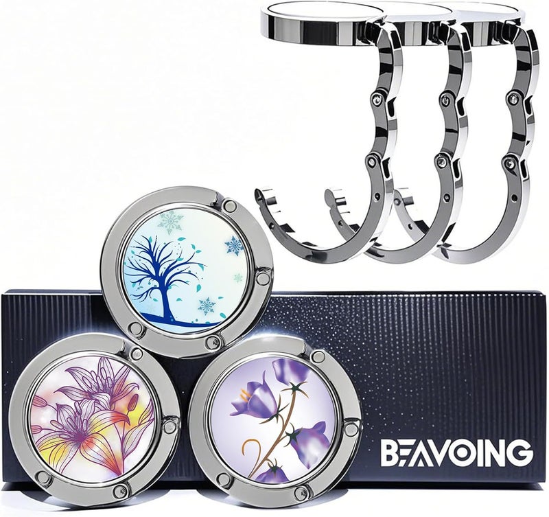 BEAVOING Purse Hanger, Foldable Purse Hook Set of 3 Mixed Pattern Purse Table Hanger Womens Bag Purse Holder for Desk Tables 3-2 - Image 1